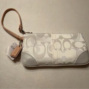 NWT Coach white canvas/leather and Tan Wristlet, matching accessories available
